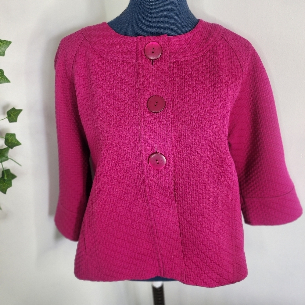 Chico's Fuschia Pink Textured 3 Button Blazer Jacket Size 1